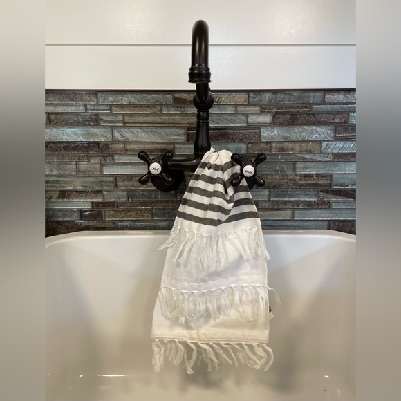 Gray Striped 27 x 18 Inch Woven Cottagecore Kitchen Tea Towel - Picture 1 of 7